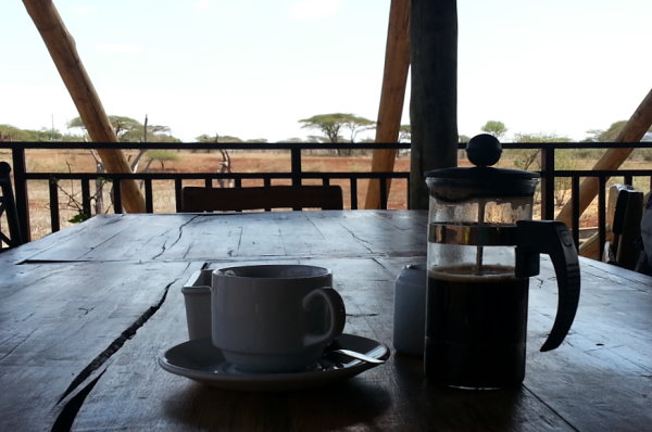 Frisch gebrühter Kaffee mit Aussicht Frisch gebrühter Kaffee mit Aussicht